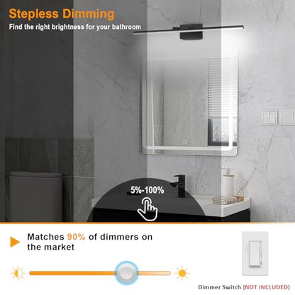 LED Bathroom Vanity Light, Modern Bathroom Light Fixture Over Mirror (3000K/4000K/6000K, Dimmable), Vanity Light Bar with Angle Adjustable, 40 Inch, Black - color: Black, size: 40 inch