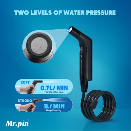 Portable Travel Bidet Electric Rechargeable Handheld Personal Bidet Sprayer for Personal Cleaning for Toilet with 2.3 liters Water Container (Black)