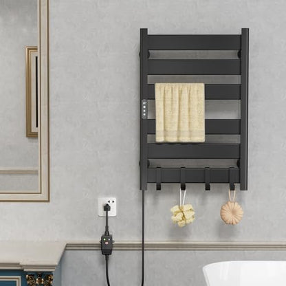 Towel Warmer Rack 6 Bars Towel Warmer Wall Mounted with Timer & Temperature Adjustments Electric Heated Towel Drying Racks for Bathroom