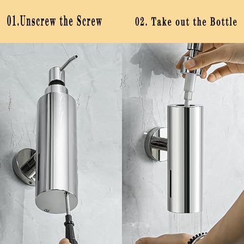Wall Mounted Soap Dispenser, 280ML Refillable Stainless Steel Hand Soap Pump for Bathroom & Kitchen, Durable Brushed Finish Shower Soap Holder (Gold) - color: Gold