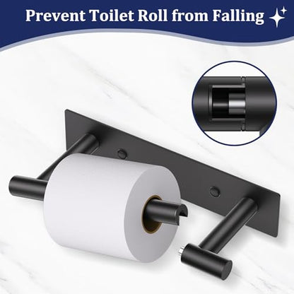 Matte Black Toilet Paper Holder, Adhesive or Screw Toilet Roll Holder Wall Mount, SUS304 Stainless Steel Double Post Pivoting Toilet Roll Holder for Bathroom, Kitchen, Washroom - color: Matte Black