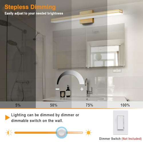 SineRise LED Modern Bathroom Vanity Light Fixtures (32-Inch, 3000K/4000K/6000K, Dimmable), Gold Modern Acrylic Bathroom Wall Lighting Fixtures Over Mirror - color: Gold, size: 32-Inch