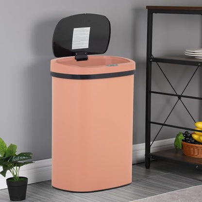 13 Gallon/50 L Kitchen Trash Can with Lid, Stainless Steel Garbage Can with Touch-Free Lid, Cute Trash Can Automatic Trash Can Bathroom Trash Can with Lid, Motion Sensor Trash Can Brushed Finish - color: Pink
