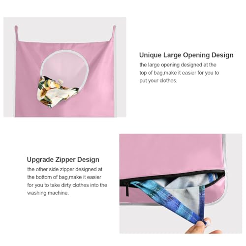 2PCS Pink Hanging Laundry Hamper Bag Over the Door Laundry Hamper Wall Hamper Large Dirty Clothes Hamper with Stainless Steel Hooks 29.5x20Inch - color: Pink, size: 2 PCS