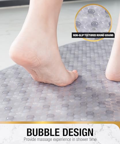 HITSLAM Bathtub Mat Non Slip, 35x16 Inch Bubble Oval Bath Tub Mat for Bathroom, Machine Washable Shower Mat with Suction Cups and Drain Holes, Grey - color: Grey, size: 35" x 16" (Oval)