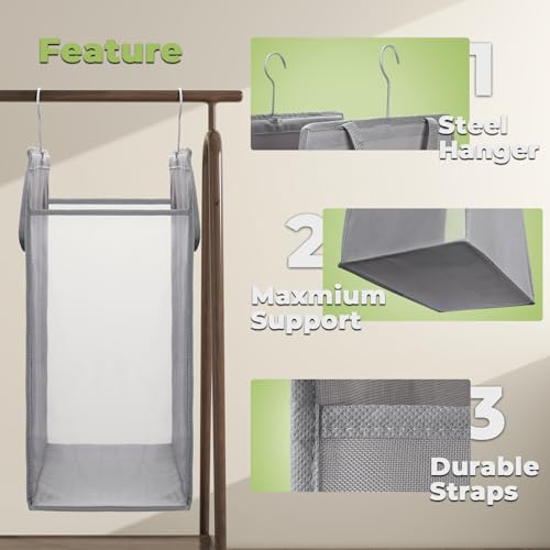 FENTEC 1 Pack Grey Hanging Laundry Hamper，Laundry Hamper Bag with Handles | Hanging Laundry Basket, Slim Laundry Hamper Bag, Portable Hanging Closet Hamper, Mesh Heavy Duty Hanging Laundry Bag - color: Grey, size: 1 Pack-one Section