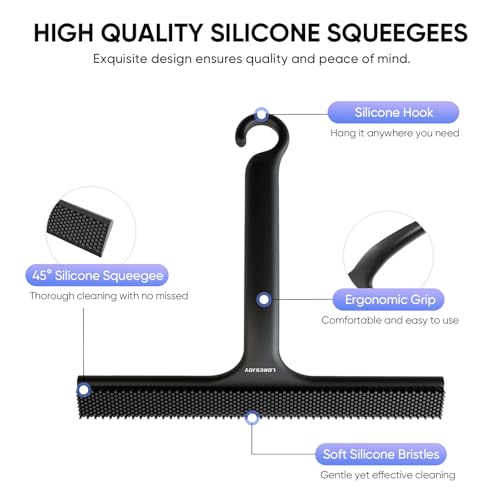 Shower Squeegee for Shower Glass Door Bathroom | Dual Head Wiper Cleans Water & Hair, Silicone Blade, Non-Slip Long Handle, Glass Window Door Wall Tile Cleaner