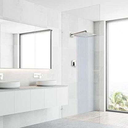 Rain Shower Head Brushed Nickel with Extension Arm 16 Inch Square Shower Head with 16 Inch Shower Arm Large Stainless Steel Rainfall Showerhead Waterfall Full Body Coverage - color: Brushed Nickel, size: 16inch