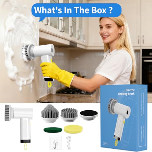3000mAh Cordless Electric Spin Scrubber for Kitchen Bathroom Car | 20W High-Torque IPX7 Waterproof Cleaning Brush with 6 Replaceable Heads, Dual Speed 150-180 Mins Runtime - size: S2 M