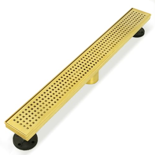 Neodrain 18" Linear Shower Drain, Gold 304 SS Bathroom Linear Drain,cUPC | Gold Shower Drain with Quadrato Grate& Adjustable Feet, Long Rectangle Shower Floor Drain in Bathroom, Balcony etc - color: Golden, size: 18 In