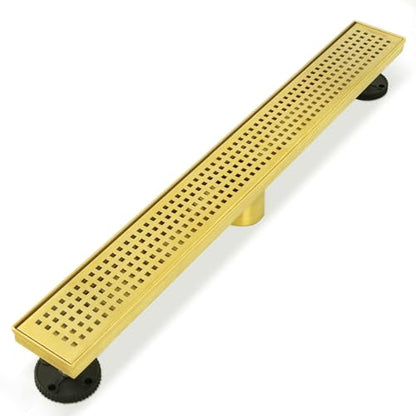 Neodrain 18" Linear Shower Drain, Gold 304 SS Bathroom Linear Drain,cUPC | Gold Shower Drain with Quadrato Grate& Adjustable Feet, Long Rectangle Shower Floor Drain in Bathroom, Balcony etc - color: Golden, size: 18 In