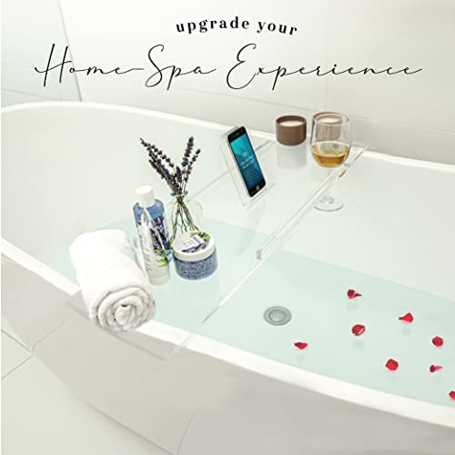 34" Supreme - Clear Acrylic Bathtub Tray Caddy Tub Shelf, Spa Board Luxury Bathroom Bath tub Table, Fits Across Bathtubs, Book, iPad and Wine Glass Holder (Supreme, 34") - size: 34"