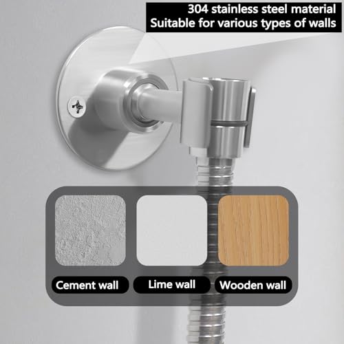ASTIMESA 304 Stainless Steel 360° Adjustable Shower Head Holder for Wall, Silver Handheld Shower Wand Holder Wall Mount, Metal Brushed Finish Sprayer Bracket for Bathroom