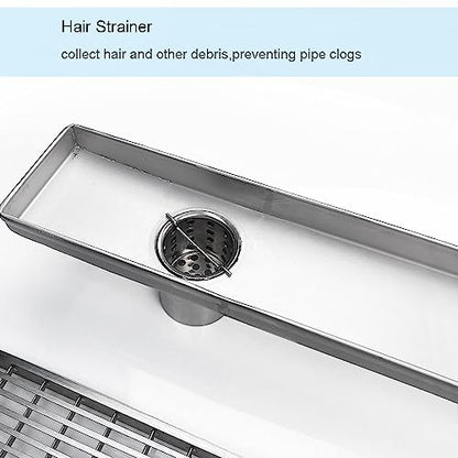 Akitbahome 36-inch Offset Side Outlet Linear Shower Drain with Grate Cover,Brushed Stainless Steel Rectangle Shower Floor Drain with Adjustable Leveling Feet