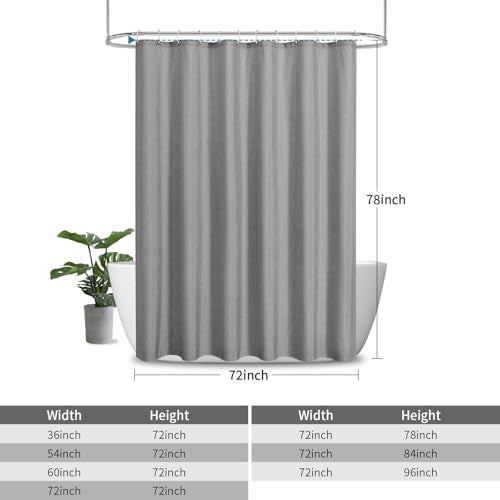 Fabric Long Shower Curtain with Waterproof Layer,72x78,Grey | 2-in-1 Design,Linen Textured,100% Waterproof TPU-Laminated Backing,Magnetic Weighted,Machine Washable,For Bathroom,Hotel - color: Grey, size: 72"W x 78"L (Pack of 1)