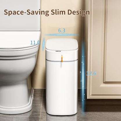 3.5 Gallon Automatic Bathroom Trash Can with Lid, Small Slim Smart Motion Sensor Garbage Bin with Auto Bag Suction & One-Pull Self Sealing, Touchless Waste Basket for Bedroom, Office, Kitchen, Rv