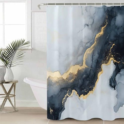 Waterproof Fabric Shower Curtain Black Grey Marble Texture Abstract Art Shower Curtains for Bathroom, Quick-Drying, Machine Washable 72x72 Inch - color: Black Gray Gold, size: 72"W x 72"L (Pack of 1)