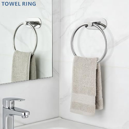 Self-Adhesive Towel Ring, No Drill Stainless Steel Round Hand Towel Holder, Rustproof Waterproof Towel Hanger with Strong Sticky Base, Wall-Mounted Towel Loop for Bathroom Kitchen (Brushed Nickel) - color: Brushed Nickel