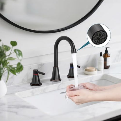 8 Inch Bathroom Faucet 3 Hole ORB 2 Handle Bathroom Sink Faucet | Stainless Steel, 360° Swivel Spout, Widespread 2 Handle, Includes Pop-Up Drain,Water Supply Lines,Oil Rubbed Bronze - color: Oil Rubbed Bronze