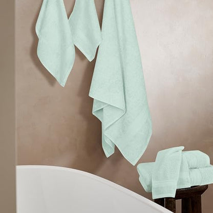 BOUTIQUO 6 Pack Cotton Towel Set, Contains 2 Bath Towels 27x54 inch, 2 Hand Towels 16x24 inch & 2 Wash Coths 12x12 inch, Ideal Everyday use, Ultra Soft Compact & Lightweight - Sea Green - color: Sea Green, size: 6 Piece Towel Set