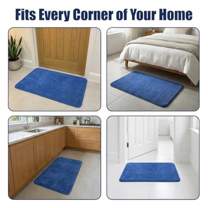 Muddy Mat® CloudStep Bathroom Rugs 2 Piece Set, Non Slip Bath Mats for Bathroom, Absorbent Memory Foam Chenille, Machine Washable Quick Dry Toilet Rug Set, Navy Blue 20"x30" + 20"x20" U-Shaped - color: Navy Blue