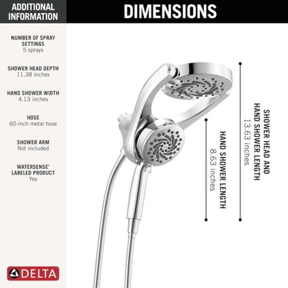 Delta 5-Setting HydroRain 2-in-1 Dual Shower Head with ProClean Spray, Chrome High Pressure Shower Head with Handheld Spray, 1.75 GPM Flow Rate, Chrome 75419 - color: Chrome