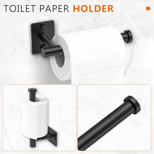 5 Pieces Bathroom Hardware Accessories Set Matte Black Towel Bar Set Stainless Steel Wall-Mounted 23.6 Inch Towel Holder - color: Matte Black