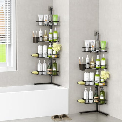 Standing Corner Shower Caddy - 4-Tier Rustproof Adjustable Shower Shelves | No Drill Floor Standing Shower Organizer, for Tall Shampoo, Conditioner, Fits Renters, Apartments, Bathtubs & Walk-in Showers