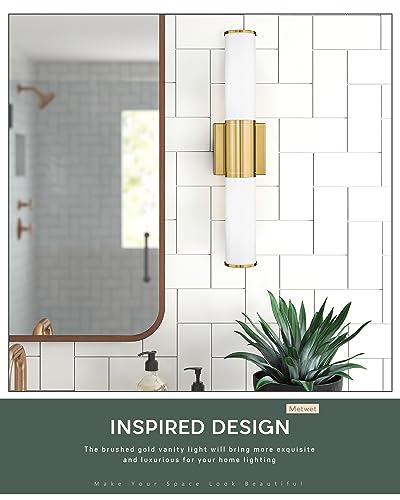 Bathroom Light Fixtures, 2-Light Vanity Lights for Mirror with Milk Glass Shade, Brushed Gold Wall Sconces Up and Down Wall Lamp for Bathroom Bedroom Hallway, VL834-BG-ML | Modern bathroom wall sconces, vertical/horizontal mounting, E26 base, hardwired, b