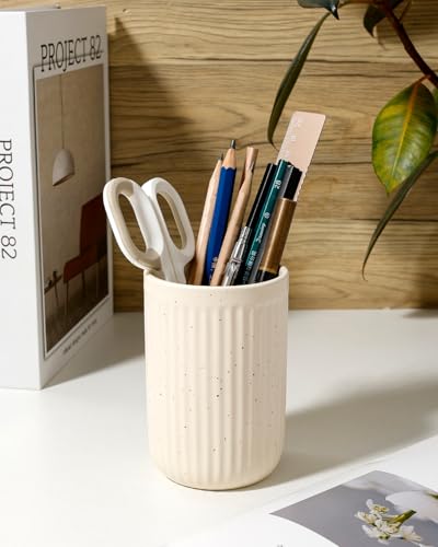 BosilunLife Ceramic Toothbrush Holder - 12oz Bathroom Toothbrush Holder Tooth Brush Holders Tumbler Cups Reusable Toothbrush Mouthwash Cup Small Toothbrush and Toothpaste Holder, Striped Apricot - color: Apricot-vsc, size: striped-cylinder