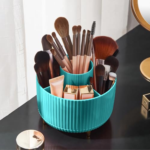 360 Rotating Makeup Brush Organizer With 5 Sections, Spining Countertop Swivel Makeup Brush Holder for Cosmetics, Nail Polish, Art Supply, Bathroom Vanity Desktop Organizer - Blue - color: Blue