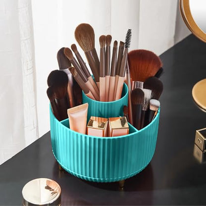 360 Rotating Makeup Brush Organizer With 5 Sections, Spining Countertop Swivel Makeup Brush Holder for Cosmetics, Nail Polish, Art Supply, Bathroom Vanity Desktop Organizer - Blue - color: Blue