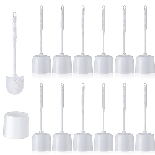 Roshtia 12 Sets Toilet Brush and Holder Set for Bathroom Toilet Bowl Brush Scrubber with Caddy for Deep Cleaning, 14.57 Height (White) - color: White