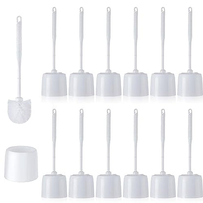 Roshtia 12 Sets Toilet Brush and Holder Set for Bathroom Toilet Bowl Brush Scrubber with Caddy for Deep Cleaning, 14.57 Height (White) - color: White