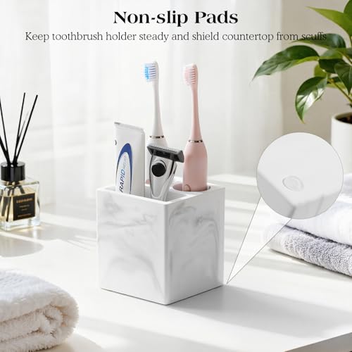 Luxspire Toothbrush Holder, 3 Slots, Marble White | Diatomite, Fast Drying, Toothbrush Holders for Bathroom, Toothbrush and Toothpaste Holder for Countertop - color: Marble White, style: 3 Slots