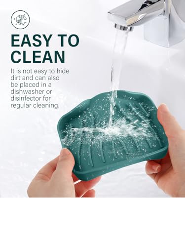 2PCS Self Draining Soap Holder,Silicone Soap Dish,Suitable for Kitchen,Bathroom,Shower,Bath Tub,Soap Container（Green） - color: Green