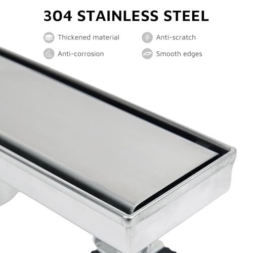 12 Inch Linear Shower Drain Brushed Nickel, Rectangular Reversible 2 in 1 Tile Insert Grate, 304 Stainless Steel Shower Floor Drain Kit, Hair Catcher, Leveling Feet - color: Brushed Nickel, size: 3"x 12"-Tile Insert