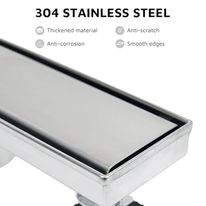 12 Inch Linear Shower Drain Brushed Nickel, Rectangular Reversible 2 in 1 Tile Insert Grate, 304 Stainless Steel Shower Floor Drain Kit, Hair Catcher, Leveling Feet - color: Brushed Nickel, size: 3"x 12"-Tile Insert