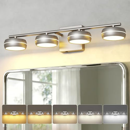 Vanity Light Fixture, 24.4 Inch 4-Light Bathroom Vanity Lighting with Brushed Nickel Finish, 5CCT Adjustable Wall Light, Dimmable Hardwired Vanity Fixture for Mirror Bathroom Guest Bath - size: 24.4 Inch Long
