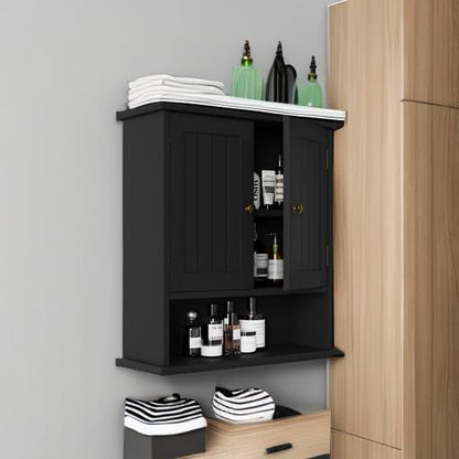 Smuxee Black Wall Cabinet, Small, 2-Door Medicine Cabinet with Adjustable Shelves, Over Toilet, For Kitchen and Laundry Rooms - color: Black Small