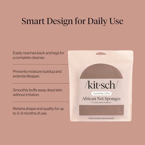 Kitsch African Net Sponge – Exfoliating Body Scrubber – Rosewood, 3 Pcs | for Cleansing & Gentle Daily Exfoliation – Stretchable Bath Sponge for Hard-to-Reach Areas – Long-Lasting Shower Essential - color: Rosewood