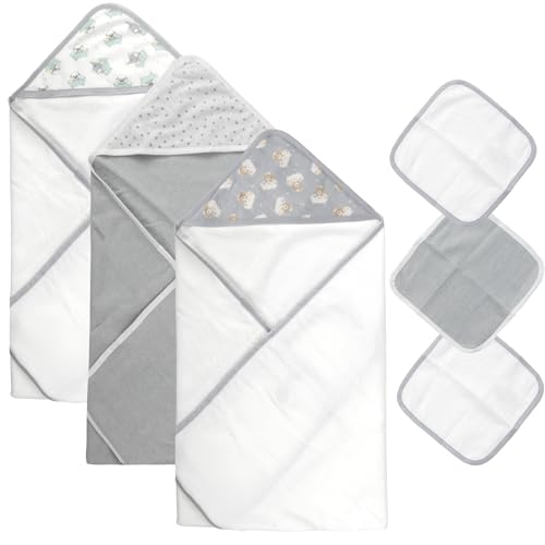 Baby Bath Essential Hooded Baby Bath Towel and Washcloth 6 Piece Set for Newborns, Infants & Toddlers, Boys & Girls Baby Hooded Towels Set (Teddy Bear Print) - color: Teddy Bear Print