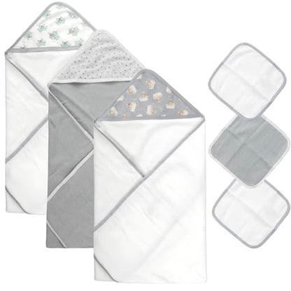 Baby Bath Essential Hooded Baby Bath Towel and Washcloth 6 Piece Set for Newborns, Infants & Toddlers, Boys & Girls Baby Hooded Towels Set (Teddy Bear Print) - color: Teddy Bear Print