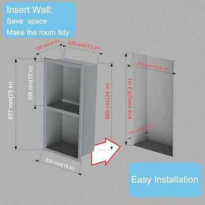 No Tile Ready Gunmetal Shower Niche,Stainless Steel Shower wall Niche Inserts(Gery, 24 * 12 in) - color: Grey, size: 24 * 12 in
