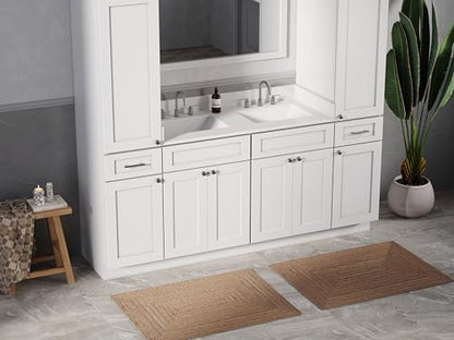 DISAR 78" Double Sink Bathroom Vanity with Dual Linen Storage Towers, Carrara Quartz Top and Ceramic Sinks, Solid Wood Frame, 4 Piece Design, 78" x 22" x 72" (White) - color: White