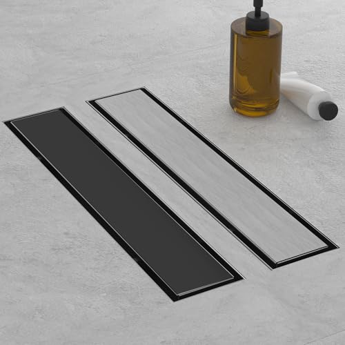 Linear Shower Drain - 12 Inch Matte Black, with Tile Insert Panels | AISI 304 Stainless Steel Shower Drain with Adjustable Feet, Hair Catcher, Rectangle Shower Floor Drain Fits Bathroom, Balcony - color: Matte Black, size: 12 Inch