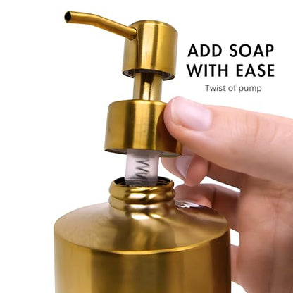 Brass Round Stainless Steel Soap Dispenser, 15 oz - color: Brass