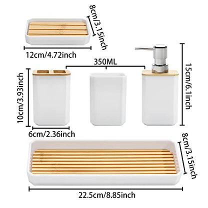 FEILANDUO Bathroom Accessories Set,5 Pcs Bathroom Accessory Gift Set, Soap Dispenser, Soap Dish, Toothbrush Holder, Toothbrush Cup, Vanity Tray, Boho, Modern Bathroom Decor (White) - style: White