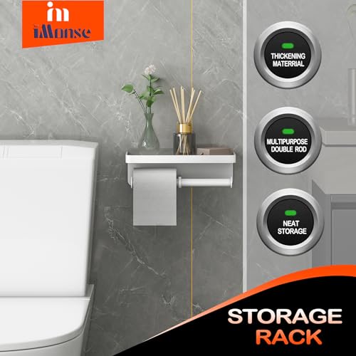 Double Toilet Paper Holder with Shelf, iMonse Paper Towel Holder Wall Mount,Tissue Roll Holder for Bathroom Kitchen RV, Double Tissue Roll Rack with Adhesive & Screw (White) - color: White-twoside