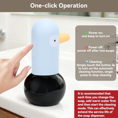 Cute Duck Automatic Foam Soap Dispenser, USB Rechargeable Touchless Hand Soap Dispenser Hand- Free Shampoo Dispensers for Bathroom, Kitchen Countertop, Preschool, 13.5oz